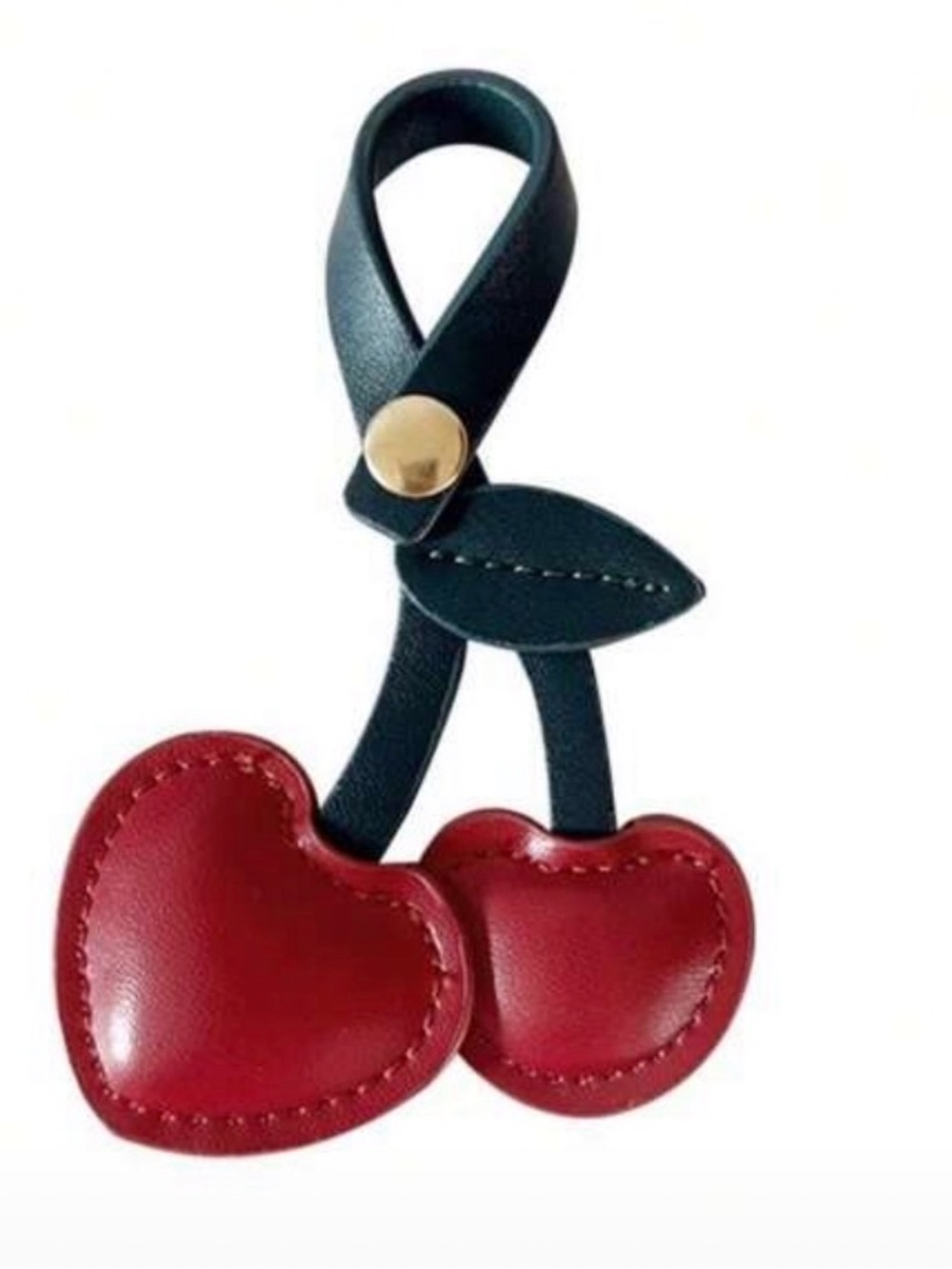 Red Cherry Heart Leather Bag Charm - Women Accessories